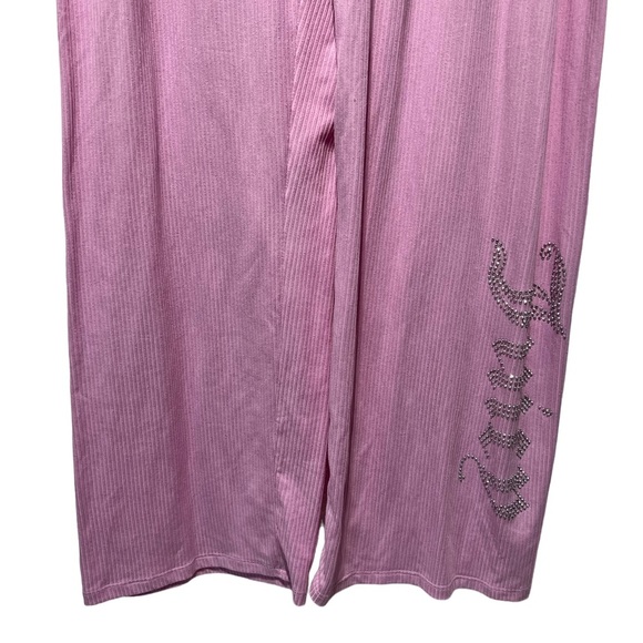 Juicy Couture Pink Rhinestone Wide Leg Pull On Pants Size Large - Picture 7 of 12